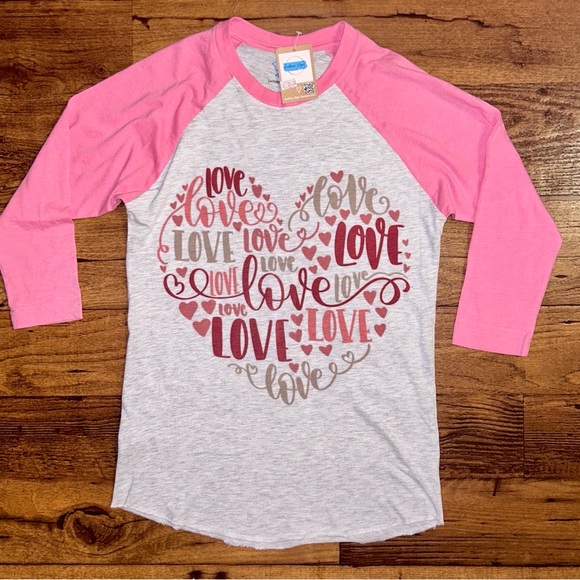 Luckybird Tops - Luckybird ~ Small ~ Red/Pink/Grey ~ Valentine’s/ Love/ Hearts Shirt ~ New W/Tags